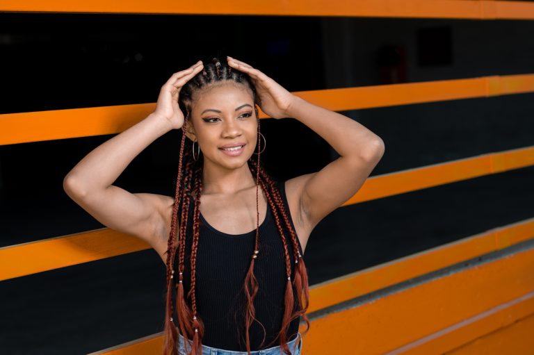 African American woman with cornrows