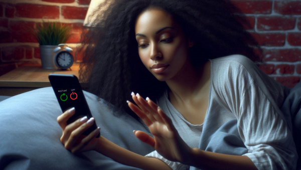 Black woman turning off phone