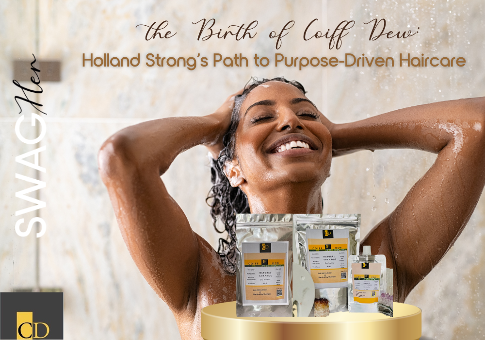Black woman using Coiff Dew in the shower.