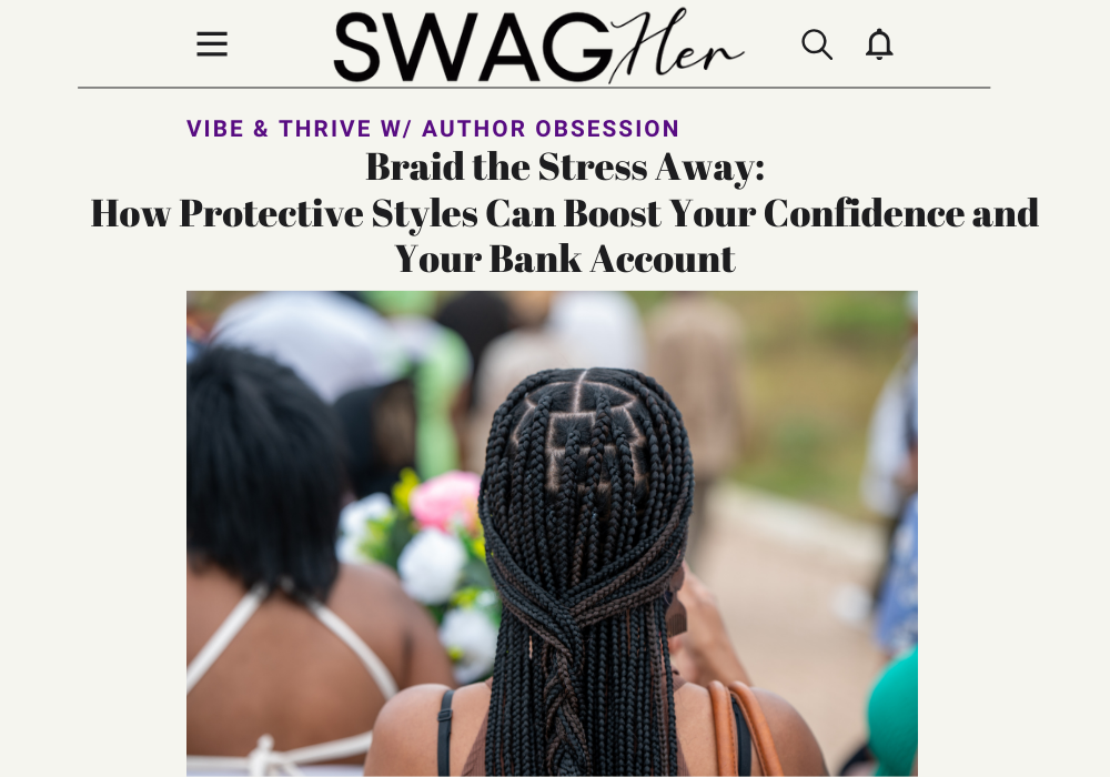 Graphic that shows the back of a woman's head wearing braids.