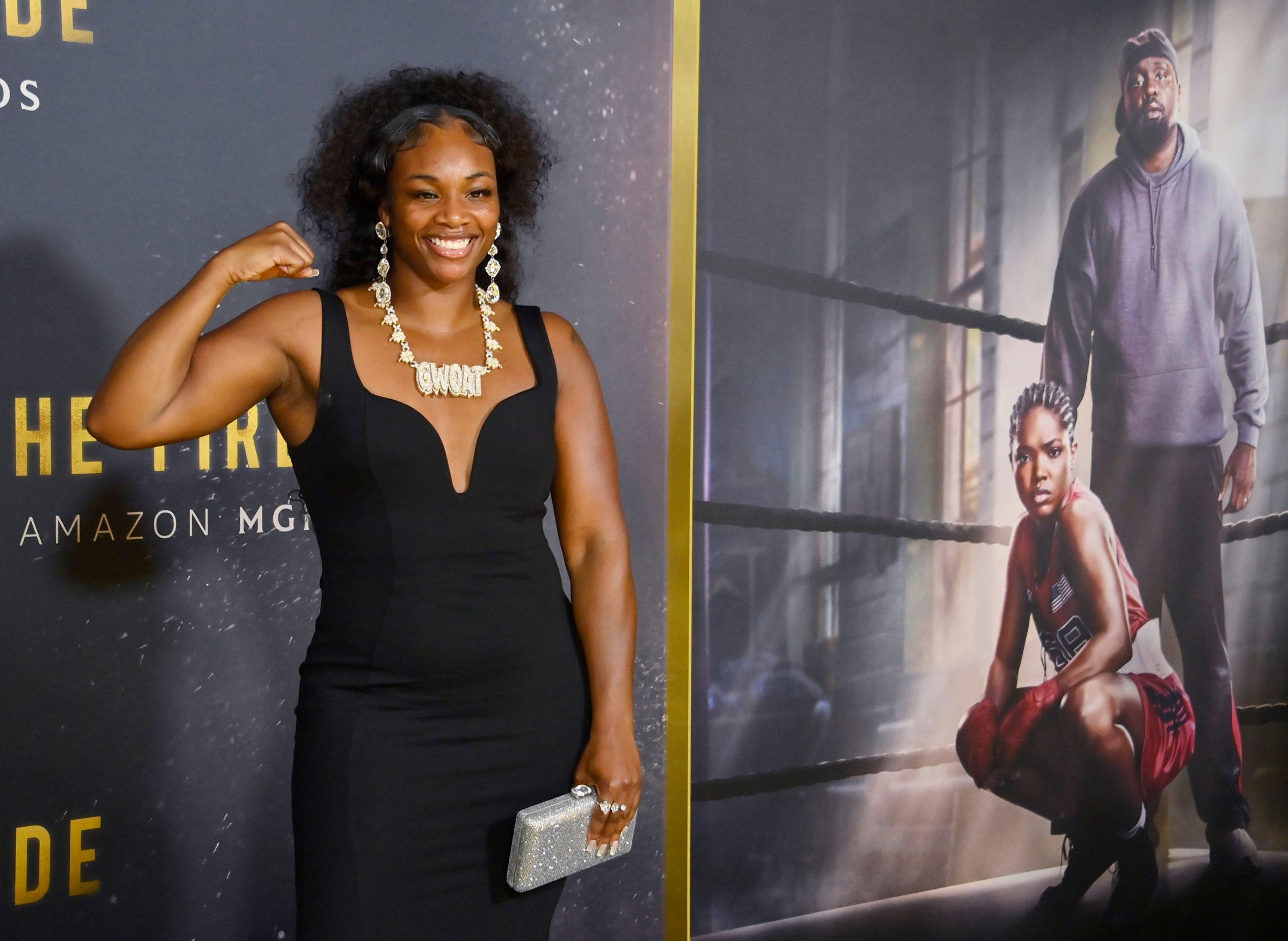 Olympic boxer Claressa Shields attends the premiere of the biographical sports drama "The Fire Inside".
