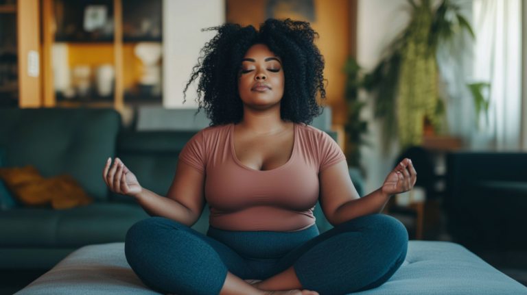 Black woman meditating for 15 Affirmations for the Woman You’re Becoming (Even When It Feels Unclear)